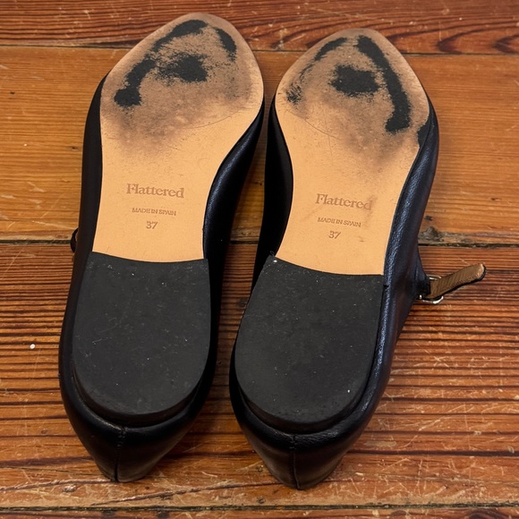 Flattered Camila Black Leather Mary Jane Flats Buckle Women's Sz 7 / EU 37 Spain - Picture 8 of 10
